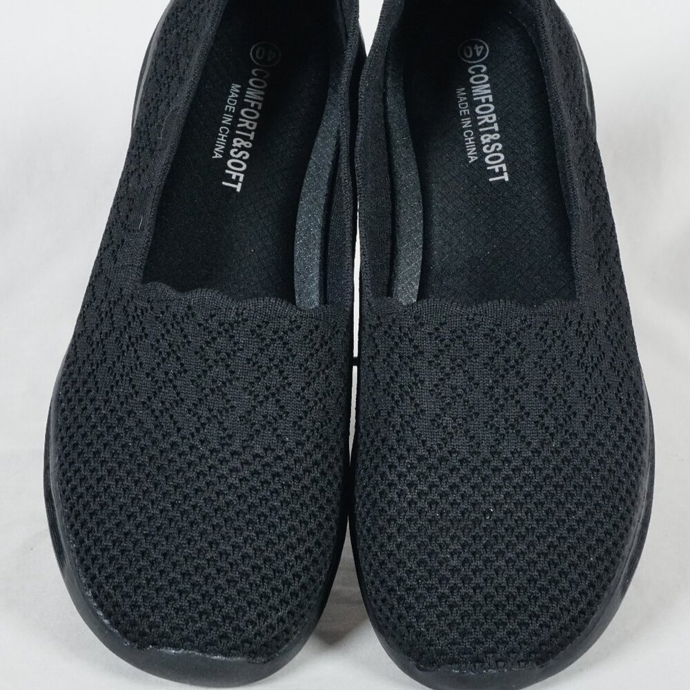 Comfort & Soft Women's 40/US 9 Seager-ish  Black Mesh Slip-on Flat Shoe LIKE NEW